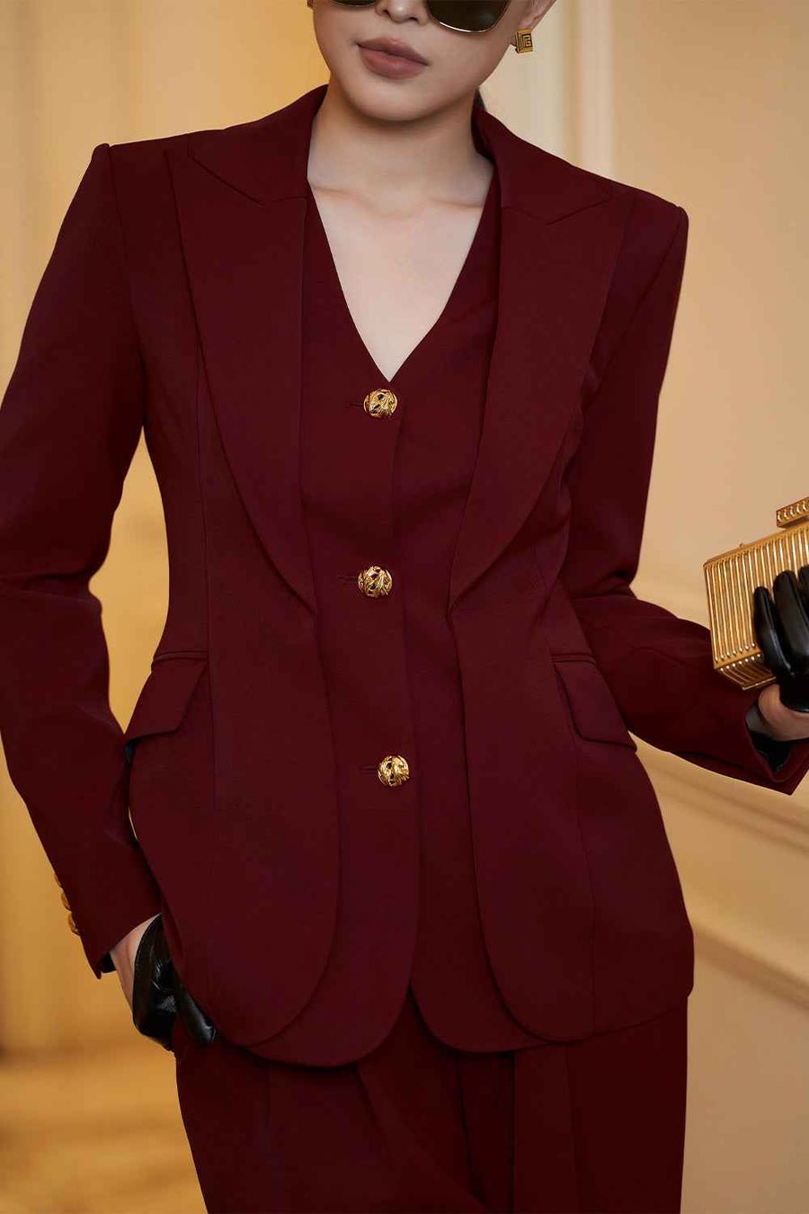 Hanna Hourglass Layered Gabardine Blazer