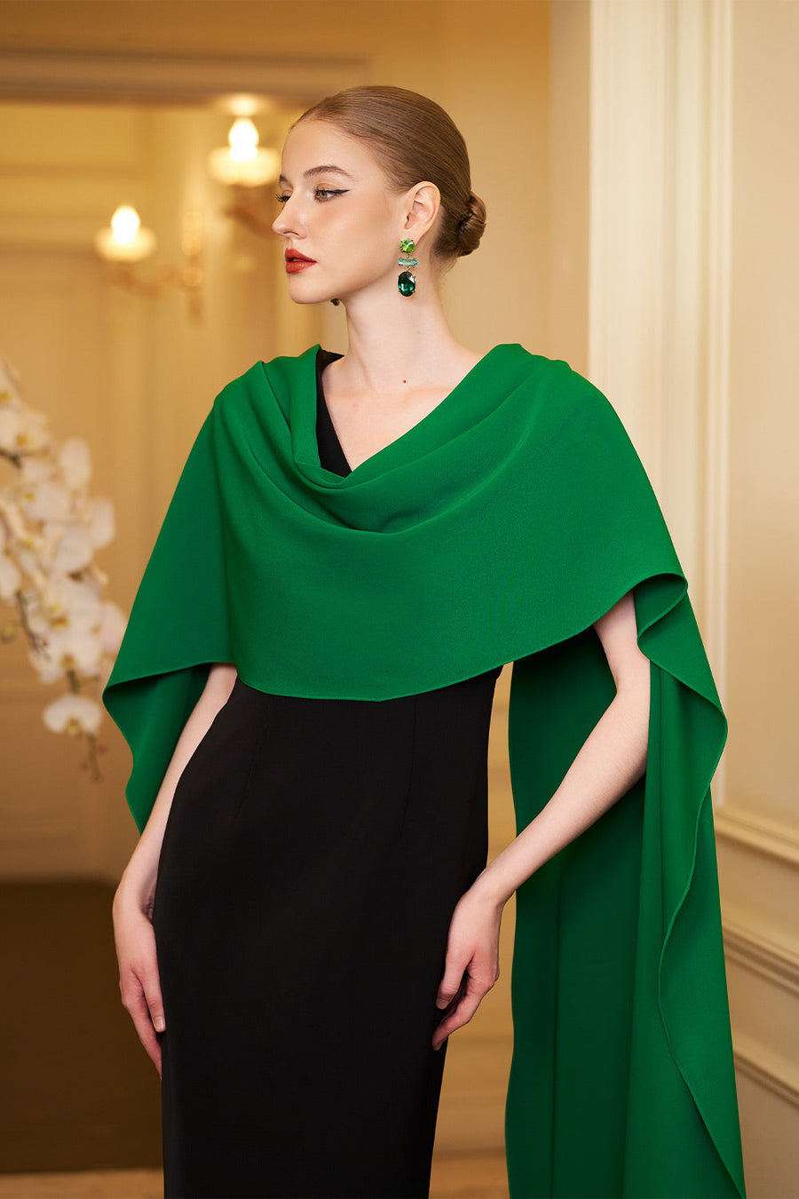 Autumn Cape V-Neck Crepe Floor Length Dress Gown Dress I.H.F Atelier