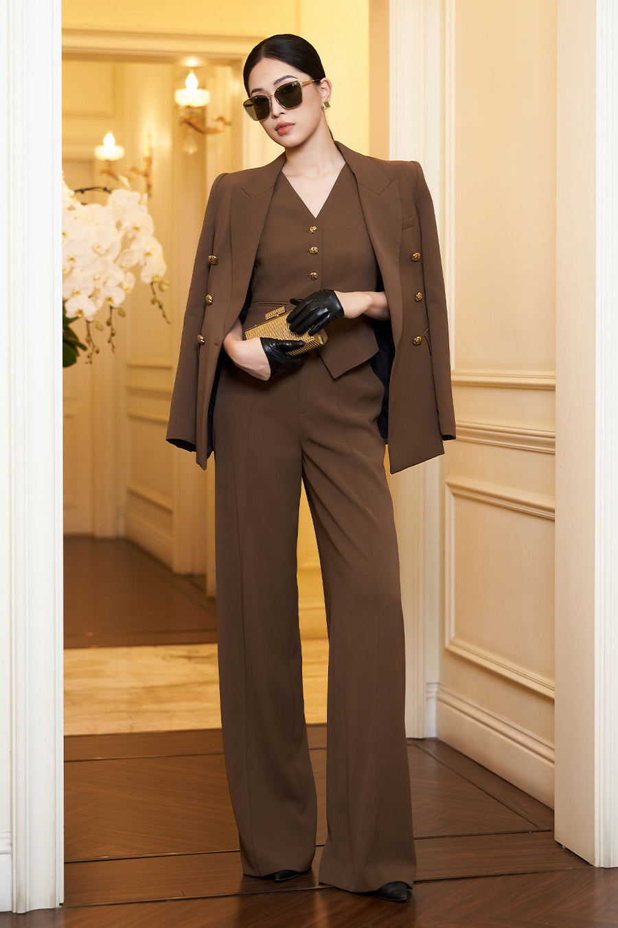 Lavinia Straight High Waist Cotton Floor Length Trousers 13