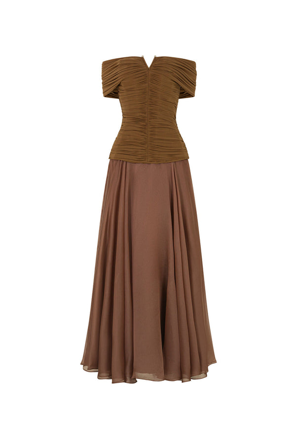 Echo A-line Off-Shoulder Silk Organza Ankle Length Dress 1