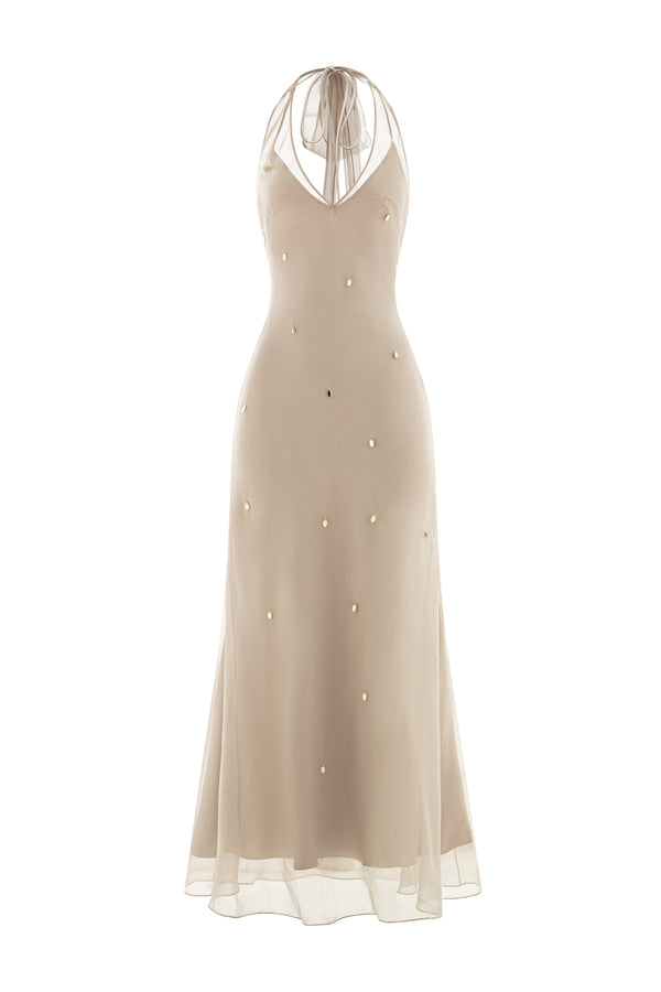 Dara A-line V-Neck Silk Chiffon Maxi Dress 1