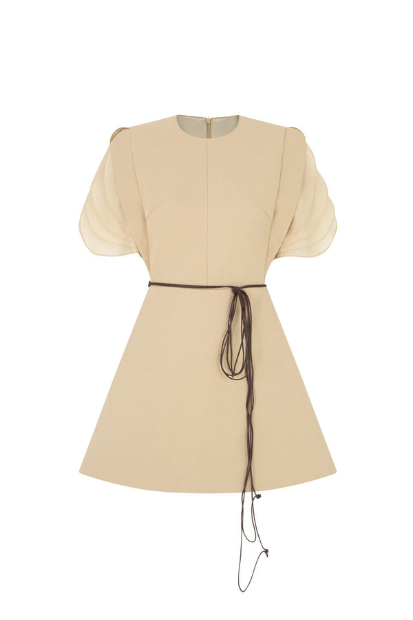 Nyra A-line Puffy Sleeved Khaki Mini Dress 1