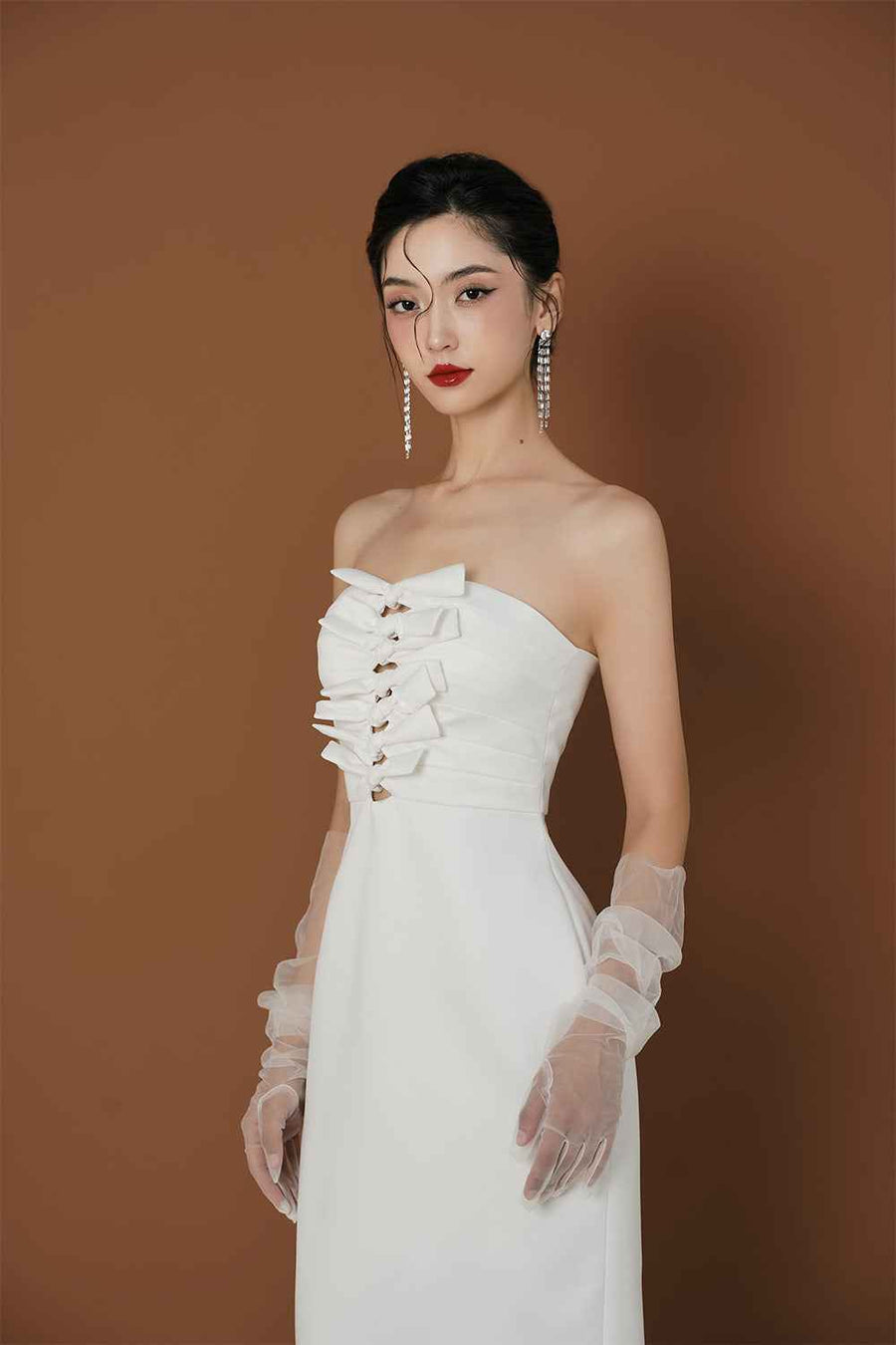 Bowny A-line Straight Across Neck Taffeta Midi Dress