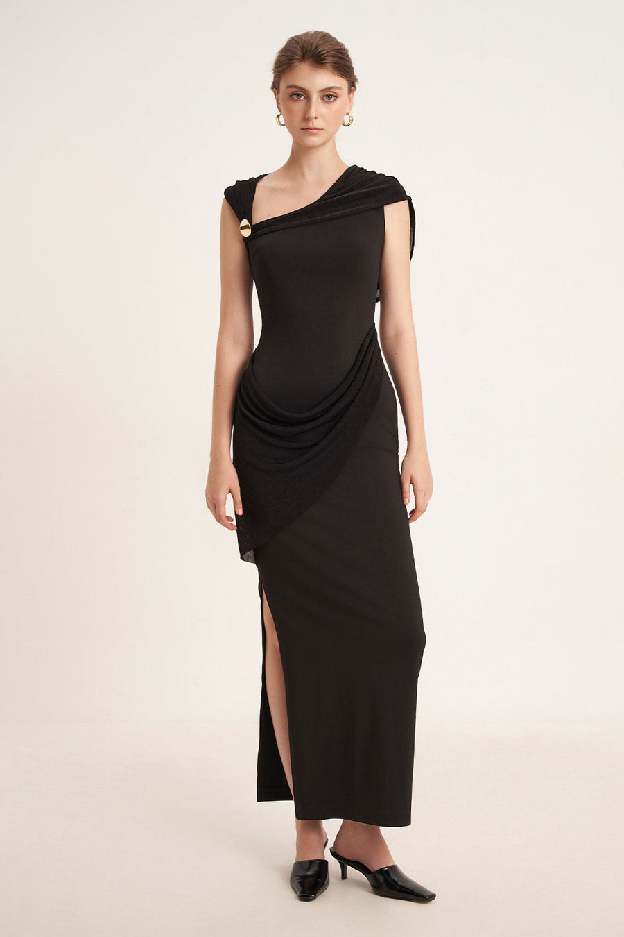 Elderberry Sheath Asymmetric Neck Cotton Spandex Ankle Length Dress 3