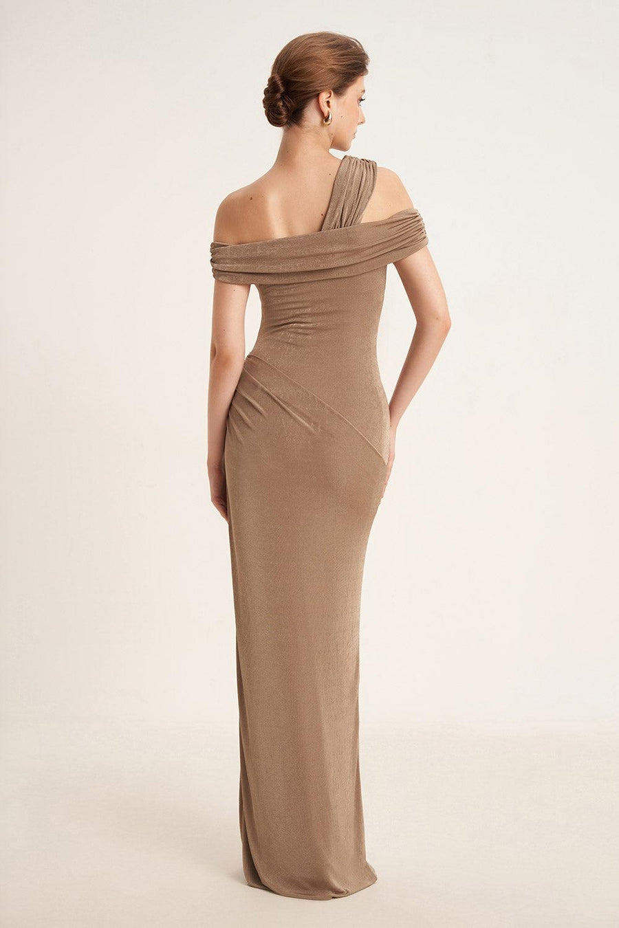 Plumeria Sheath Cold Shoulder Sleeved Elastic Cotton Floor Length Dress 5
