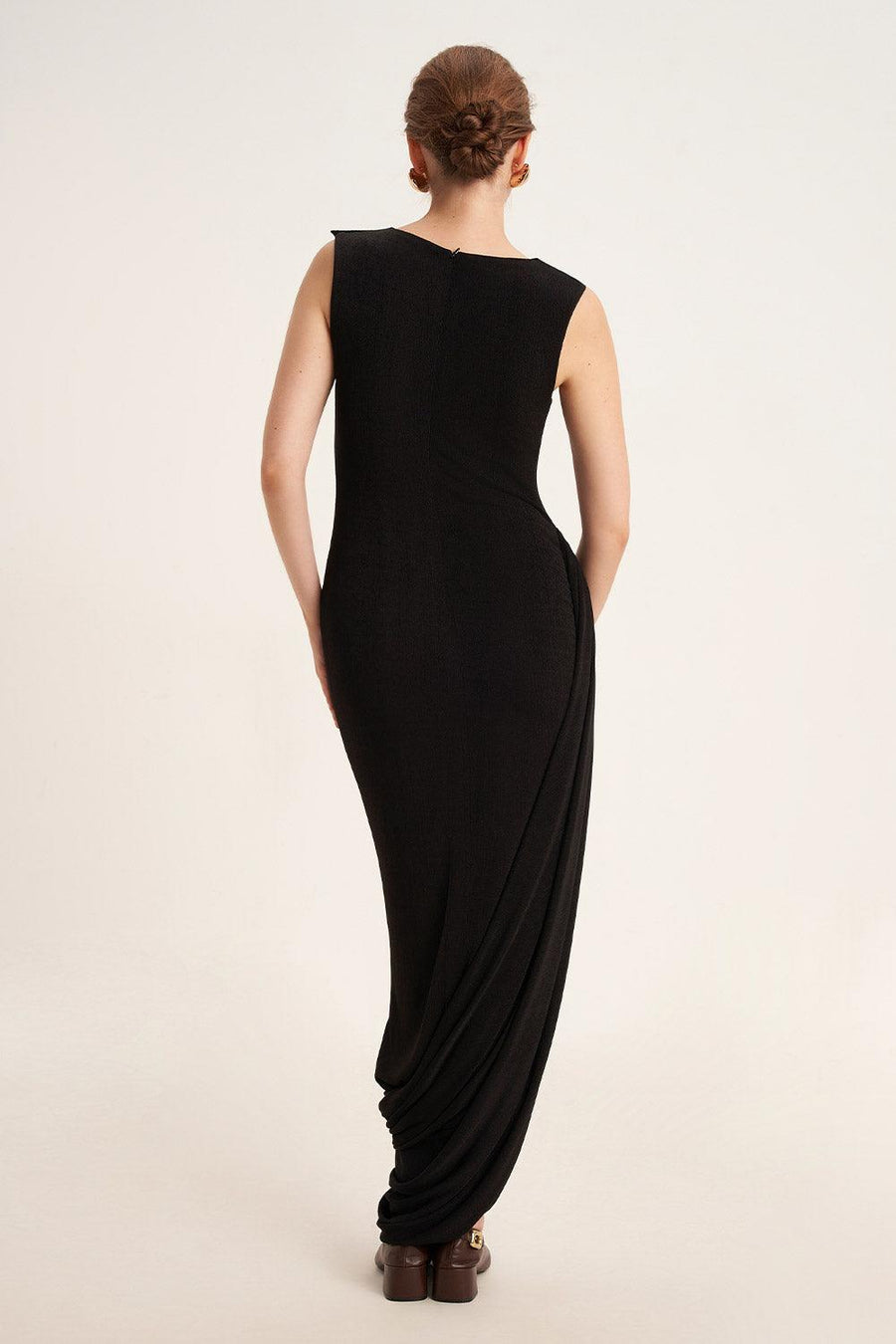 Primrose Asymmetric Boat Neck Elastic Cotton Ankle Length Dress 5