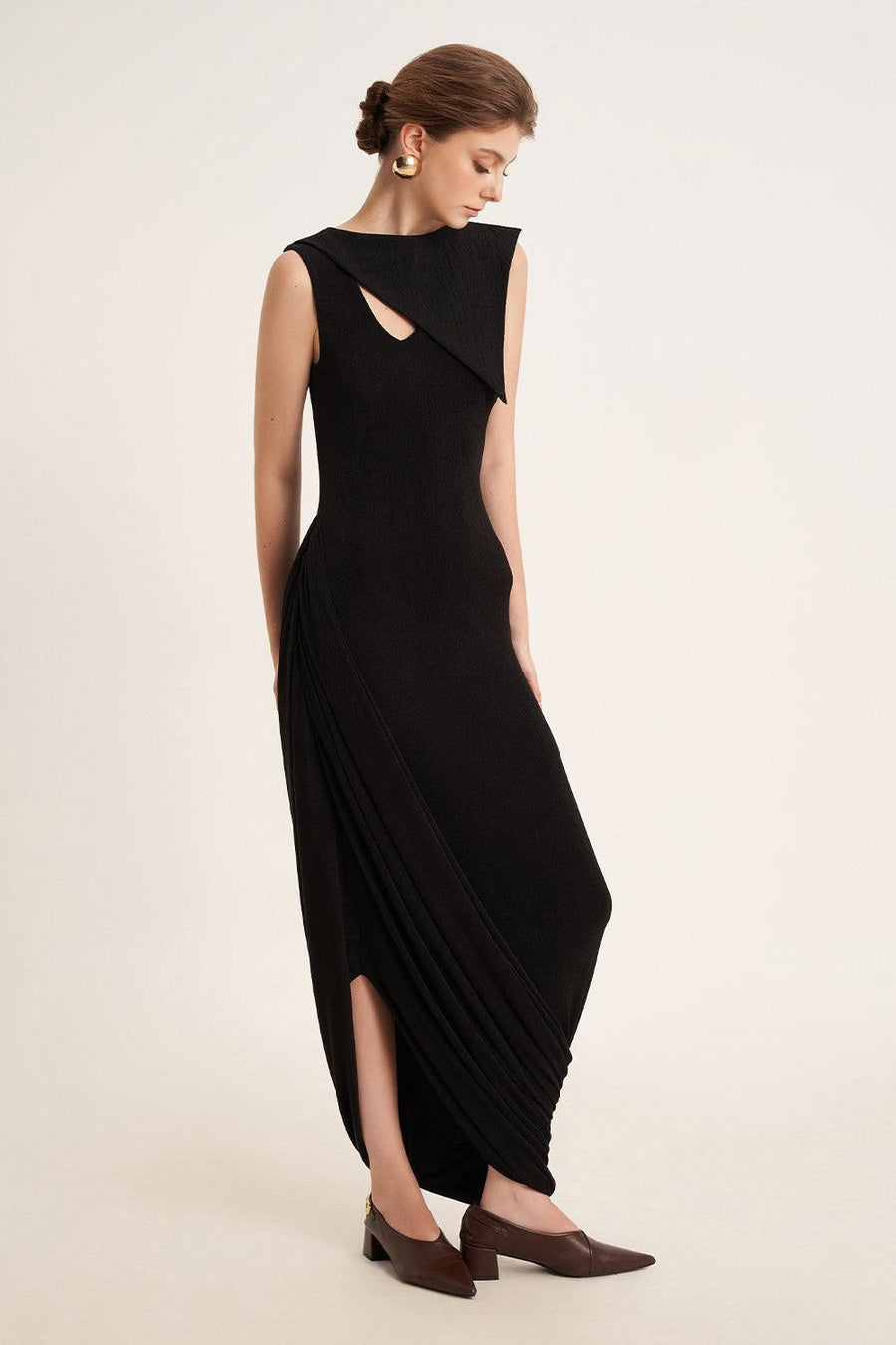 Primrose Asymmetric Boat Neck Elastic Cotton Ankle Length Dress 4