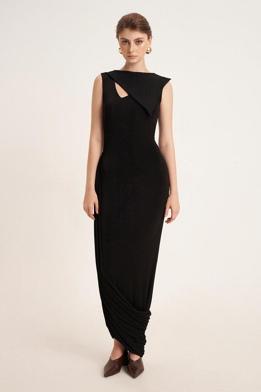Primrose Asymmetric Boat Neck Elastic Cotton Ankle Length Dress 3