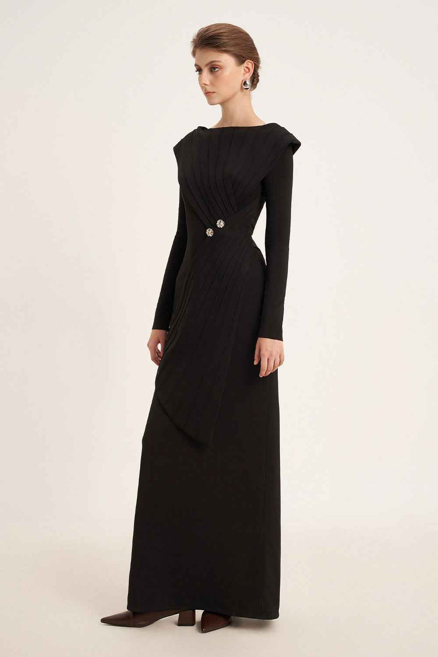 Salvia Sheath Back Slit Cotton Floor Length Dress