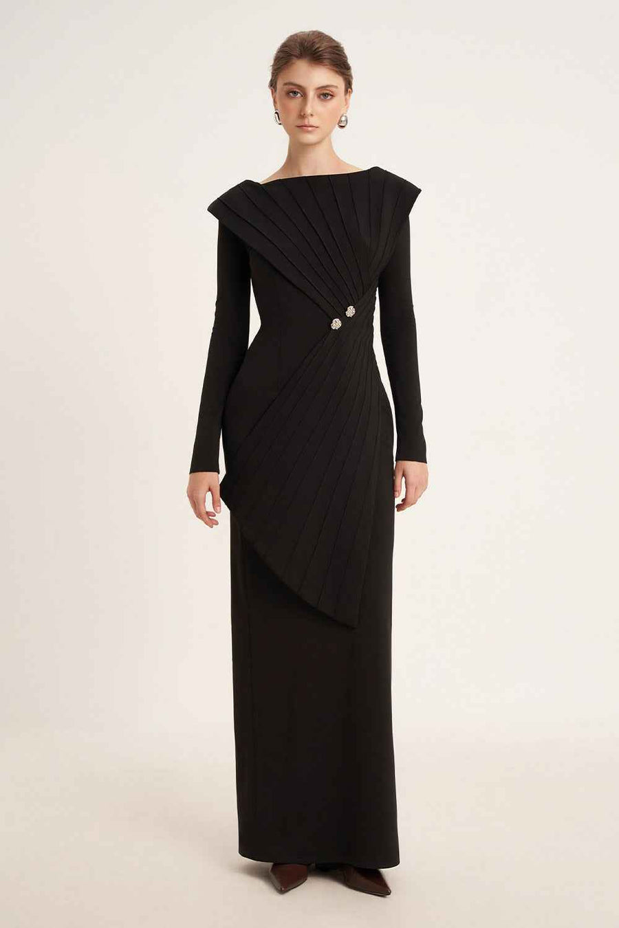 Salvia Sheath Back Slit Cotton Floor Length Dress