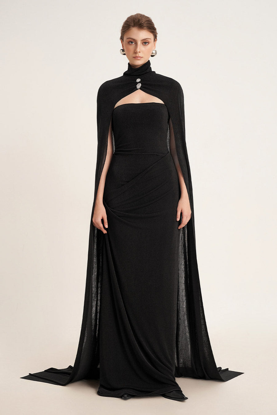 Pansy Straight Turtle Neck Elastic Cotton Floor Length Cape 4