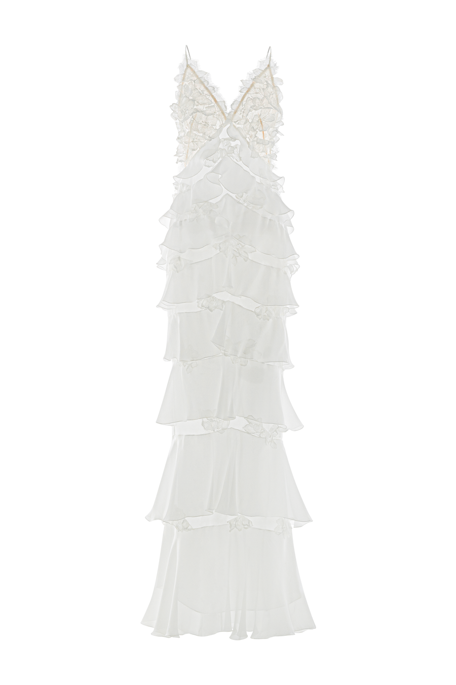 Alejandra Straight Ruffle Layer Crochet Maxi Dress 1