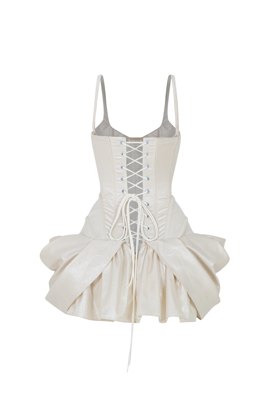 Perla Drop Waist Ruffled Leather Mini Dress 11