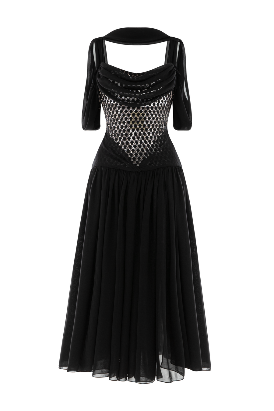 Venerdì Drop Waist Scarf Neck Chiffon Midi Dress 1