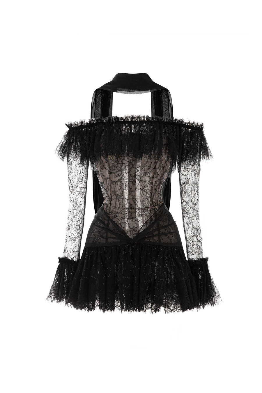 Giulia Drop Waist Gathered Voile Mini Dress 1