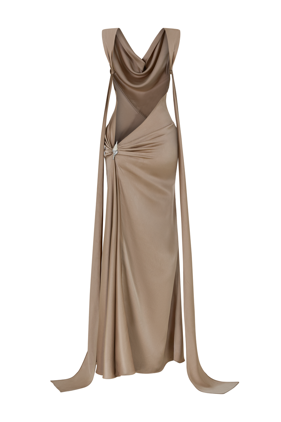 La Divinità Trumpet Extended Flap Silk Maxi Dress 3