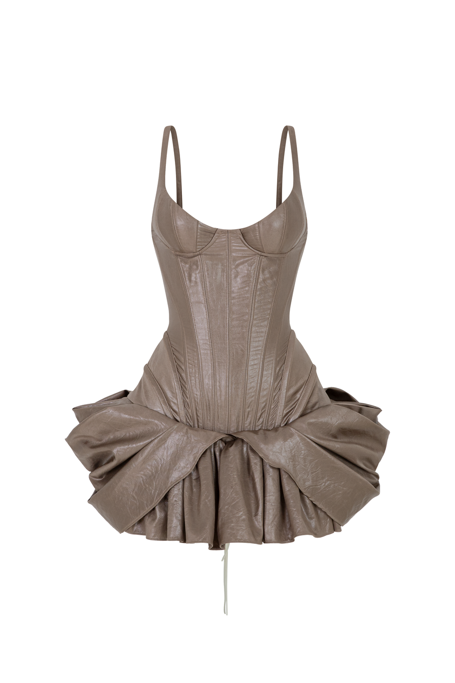 Perla Drop Waist Ruffled Leather Mini Dress 2