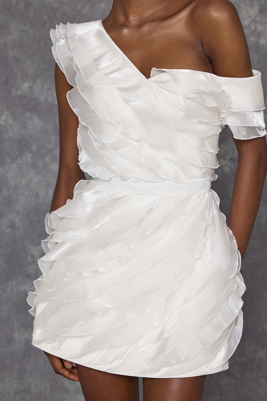 La'Calla A-line Asymmetric Neck Voile Mini Dress Mini Dress CHYMEOCHY