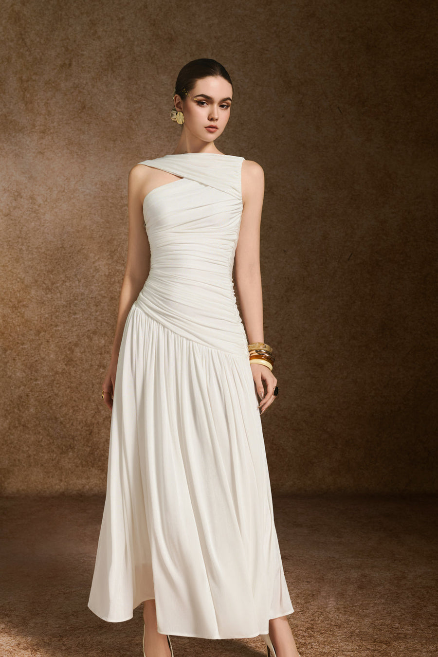 Aeris A-line Asymmetric Neck Spandex Ankle Length Dress 5