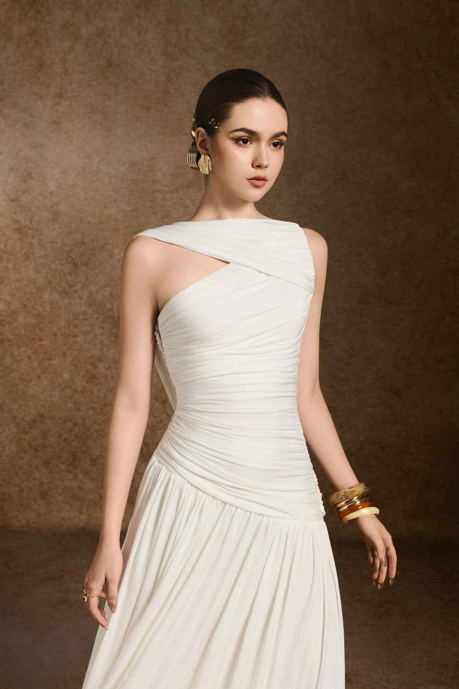 Aeris A-line Asymmetric Neck Spandex Ankle Length Dress