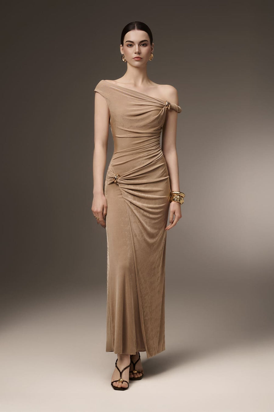 Deline Sheath Gathered Spandex Ankle Length Dress 5