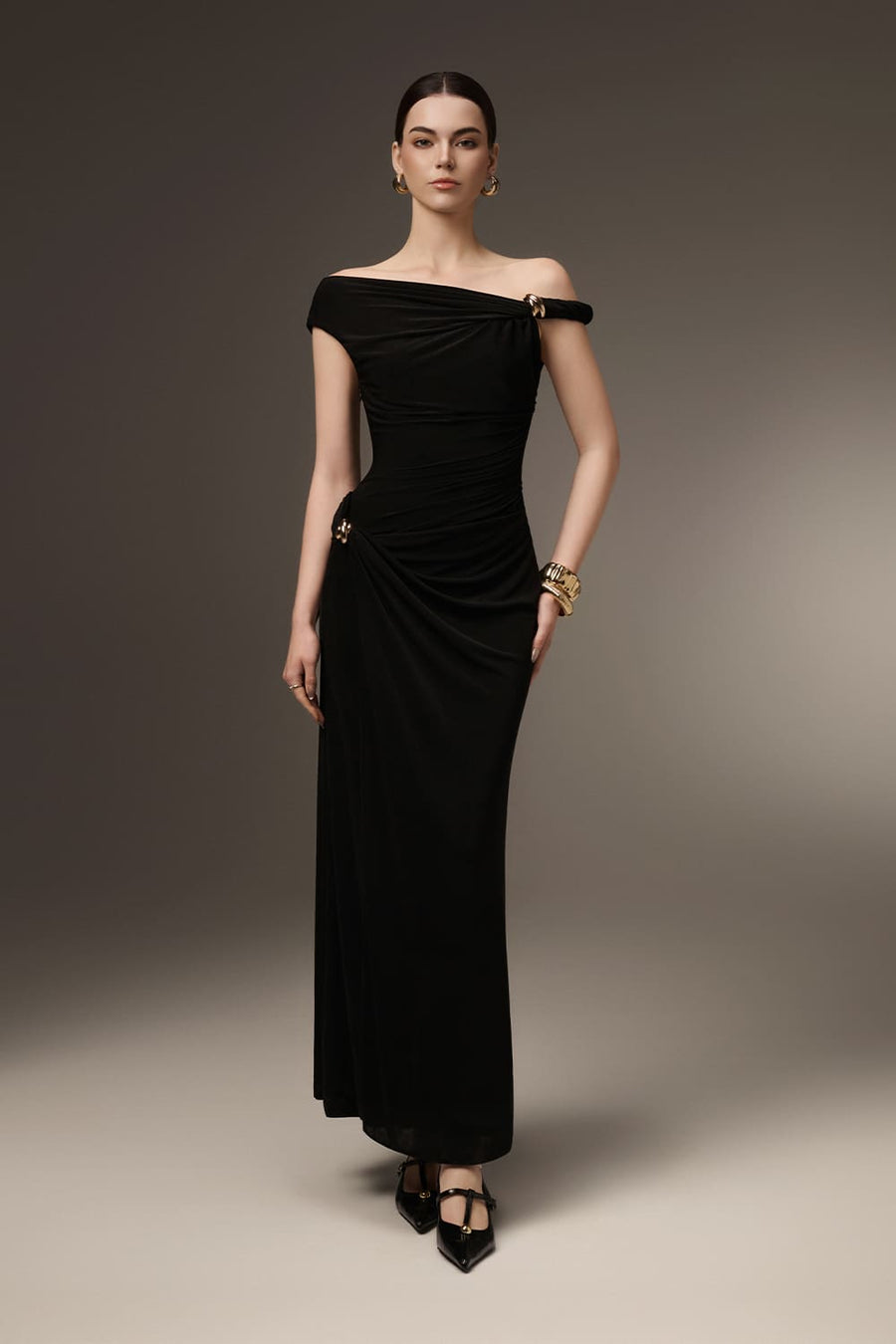 Deline Sheath Gathered Spandex Ankle Length Dress 10