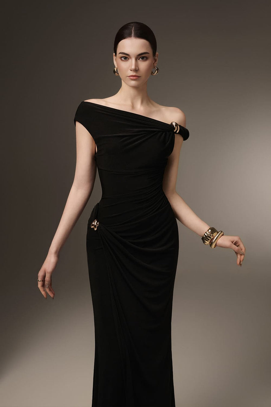 Deline Sheath Gathered Spandex Ankle Length Dress 9