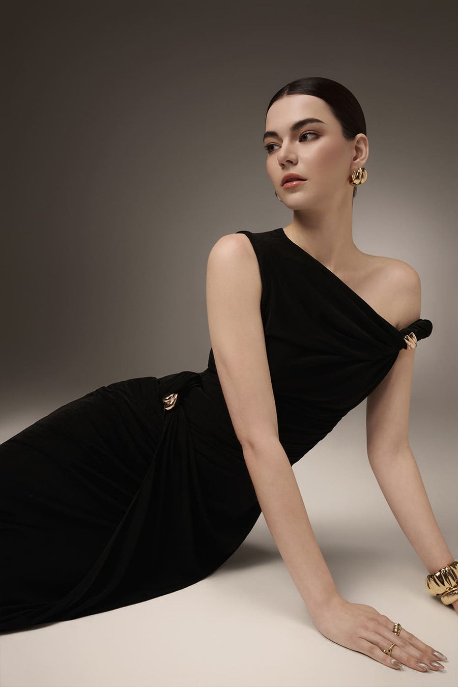 Deline Sheath Gathered Spandex Ankle Length Dress 7