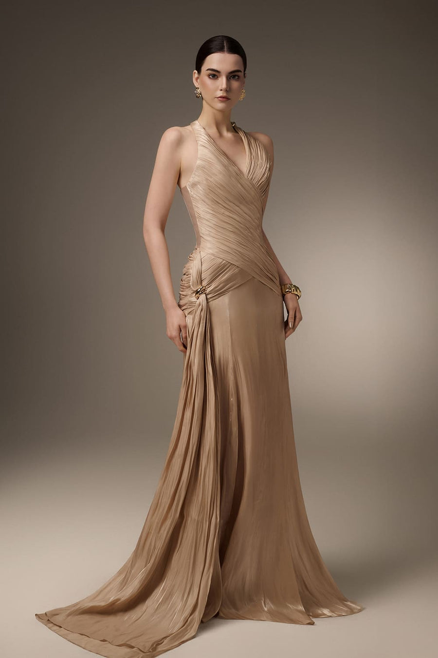 Capucine Sarong Corset Waist Silk Blend Floor Length Dress 5