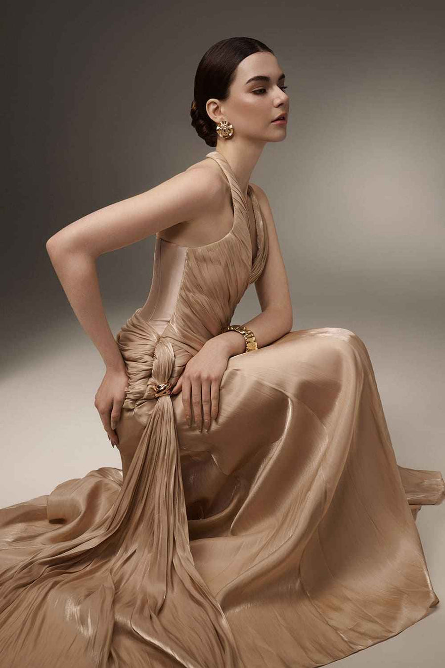 Capucine Sarong Corset Waist Silk Blend Floor Length Dress