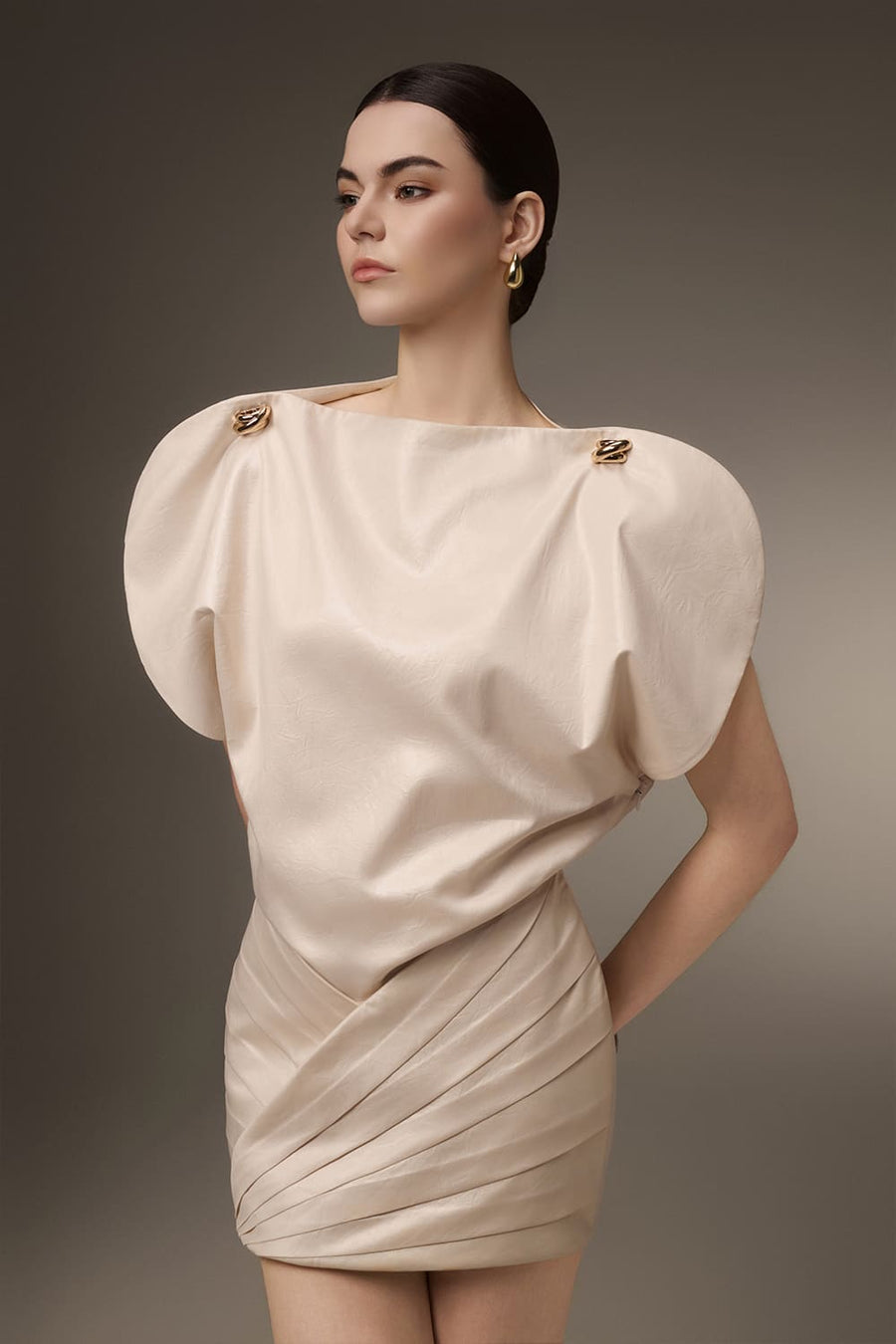 Demure Bodycon Boat Neck Poly Silk Mini Dress 4