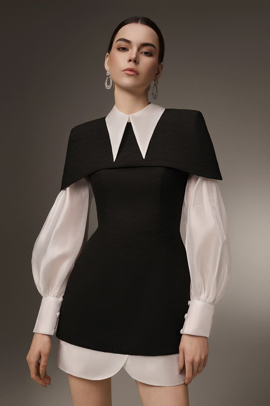 Devon A-line Cape Shoulder Cotton Silk Mini Dress 3