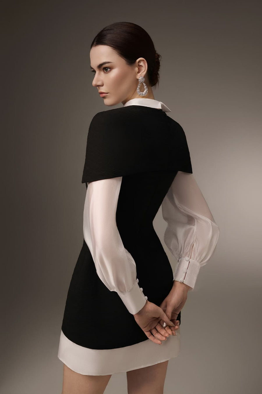 Devon A-line Cape Shoulder Cotton Silk Mini Dress 4