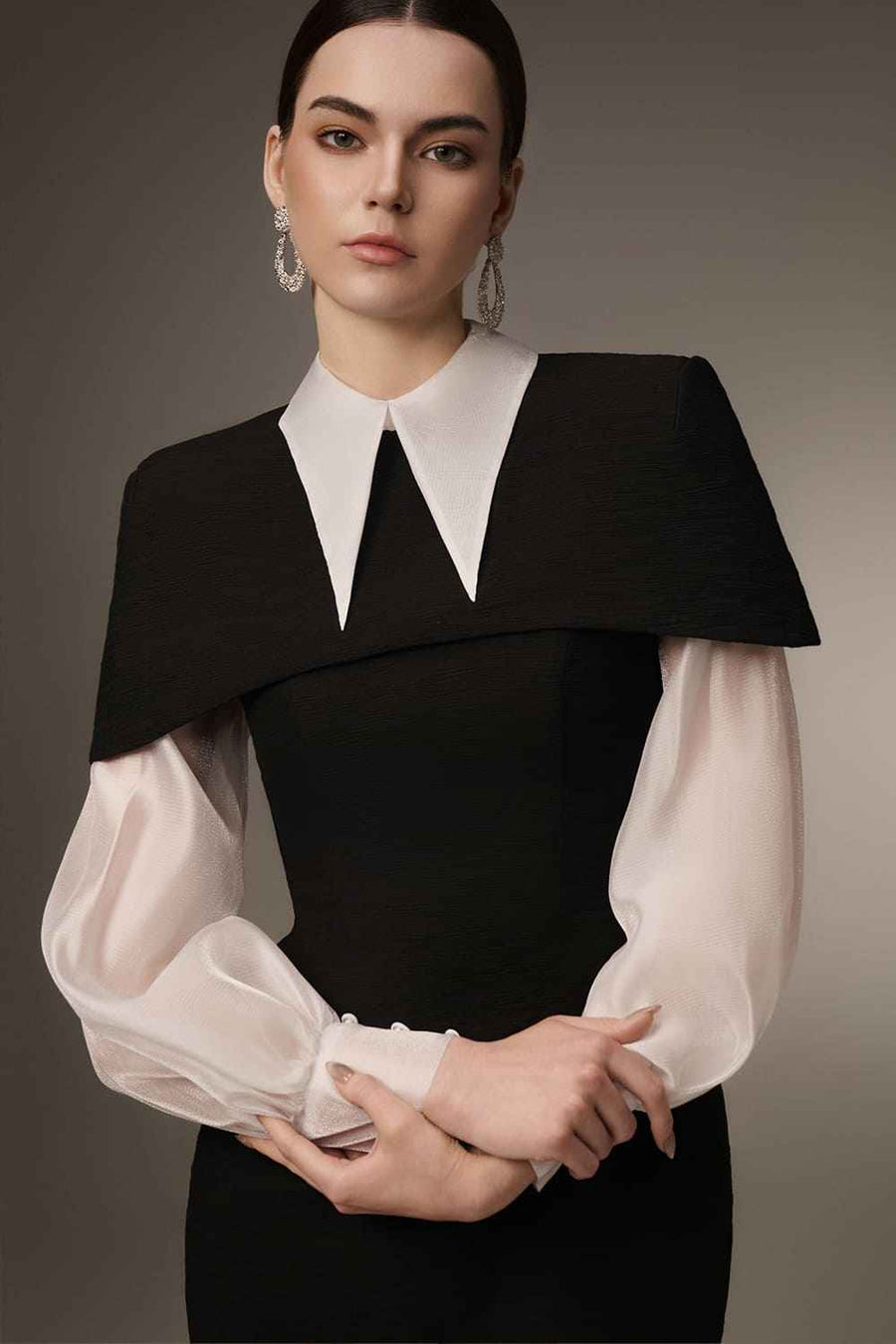 Devon A-line Cape Shoulder Cotton Silk Mini Dress