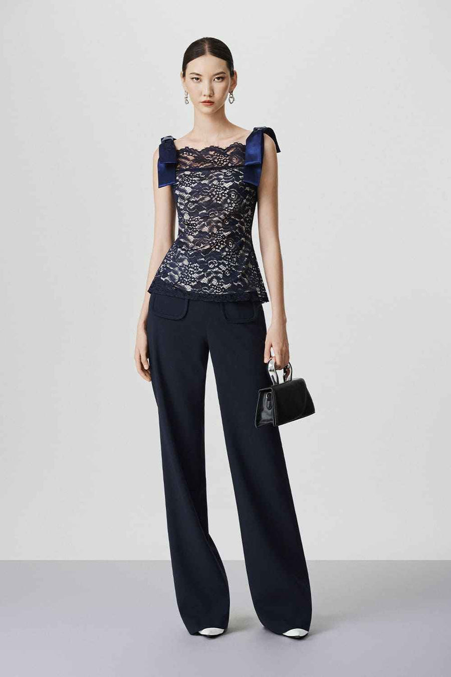 Nellie Straight Patch Pocket Wool Floor Length Pants