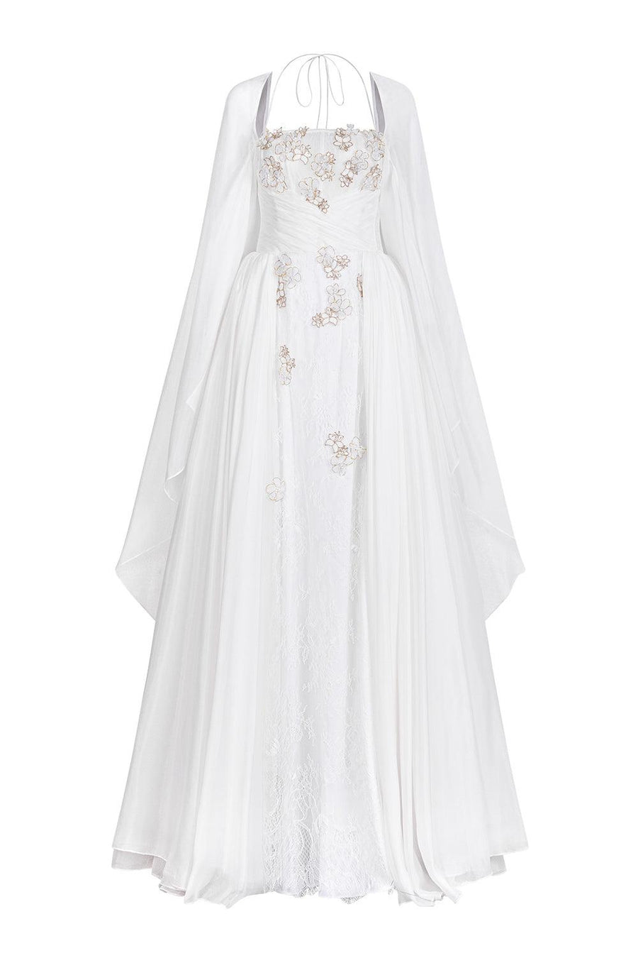 Le Blanc A-line Cape Sleeved Chiffon Maxi Dress Gown Dress LINH PHUNG