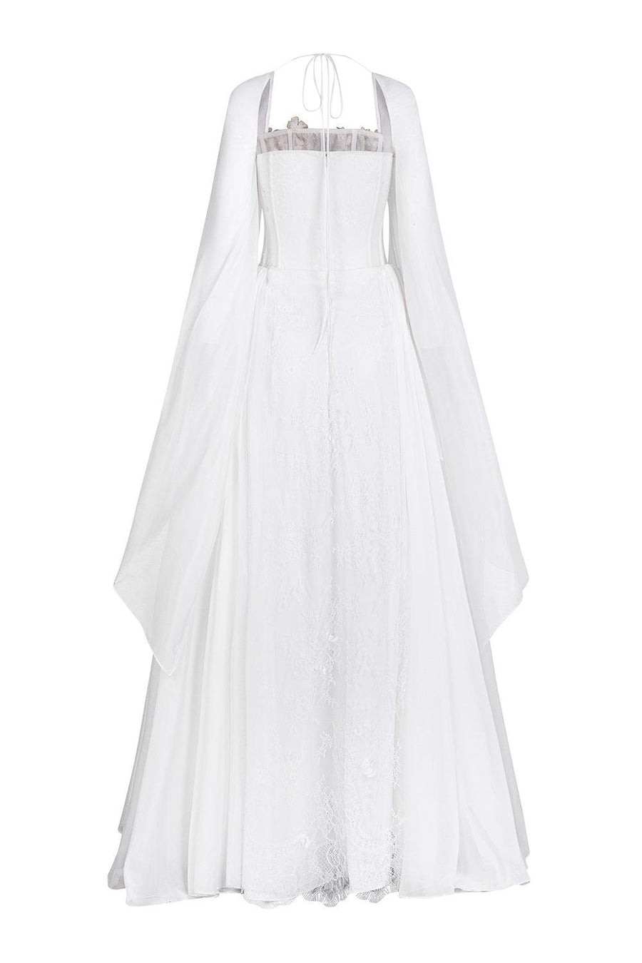 Le Blanc A-line Cape Sleeved Chiffon Maxi Dress Gown Dress LINH PHUNG