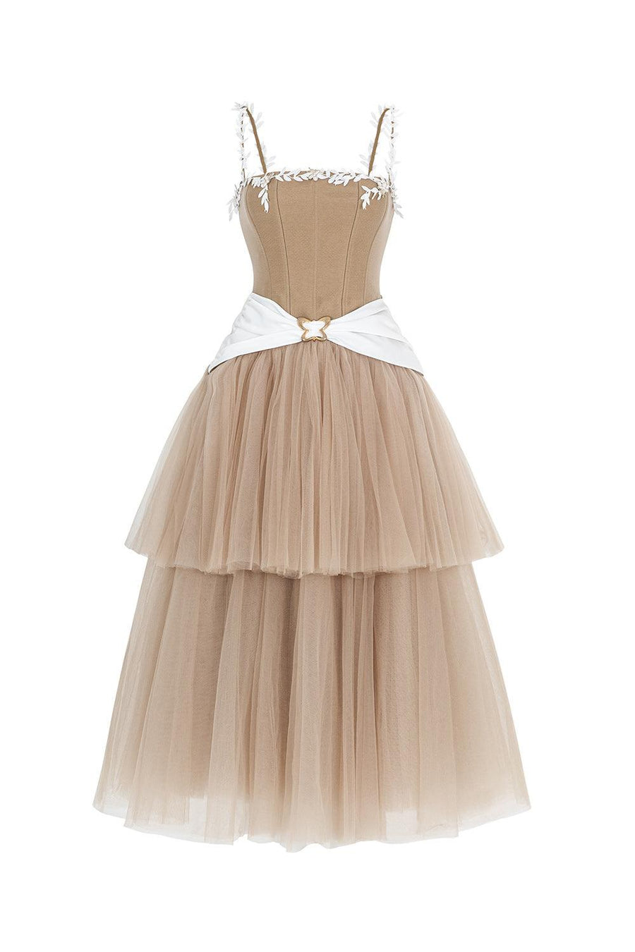 Lincold Gathered Layered Mesh Taffeta Calf Length Dress Midi Dress LINH PHUNG