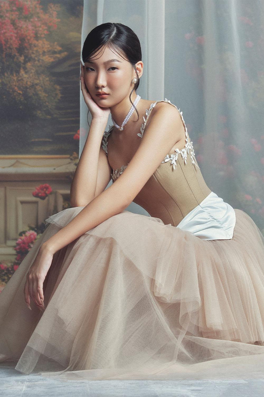 Lincold Gathered Layered Mesh Taffeta Calf Length Dress Midi Dress LINH PHUNG