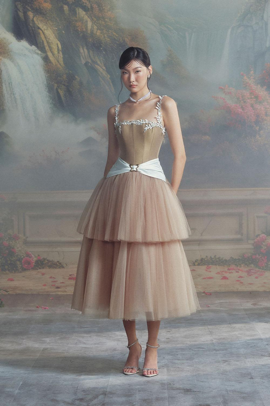 Lincold Gathered Layered Mesh Taffeta Calf Length Dress Midi Dress LINH PHUNG