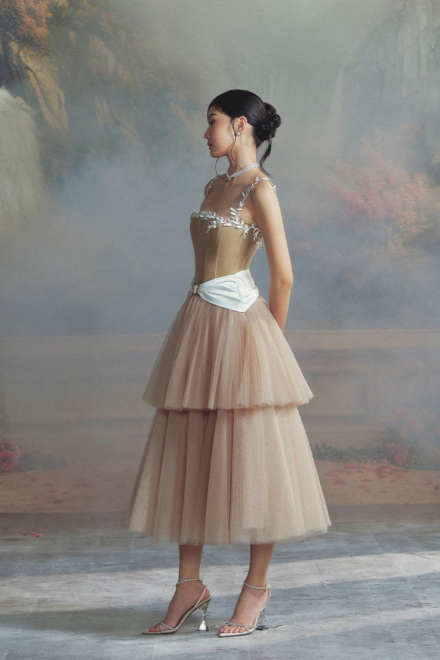 Lincold Gathered Layered Mesh Taffeta Calf Length Dress Midi Dress LINH PHUNG