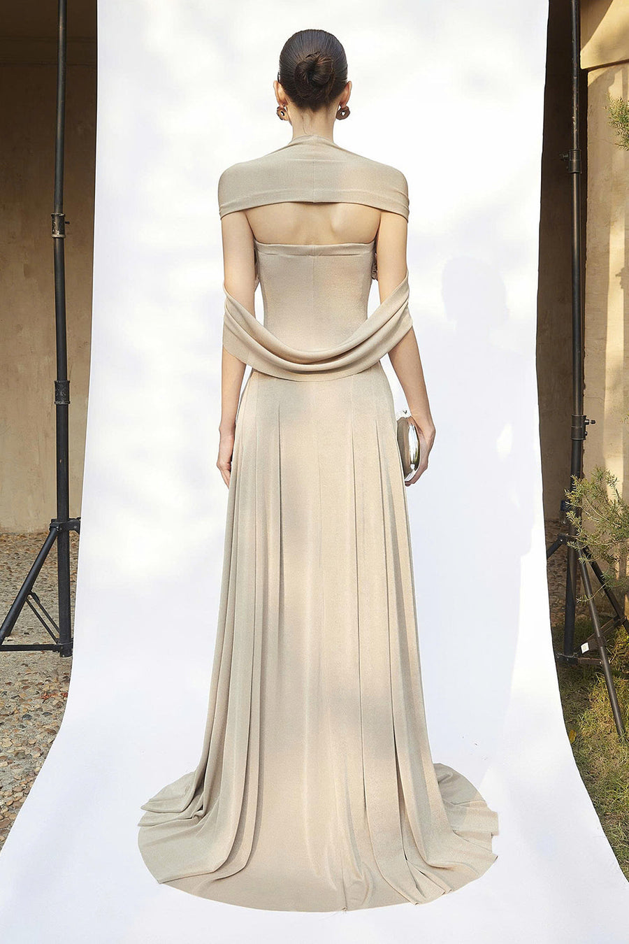 Linden Cape Sleeve Draped Maxi Dress 4