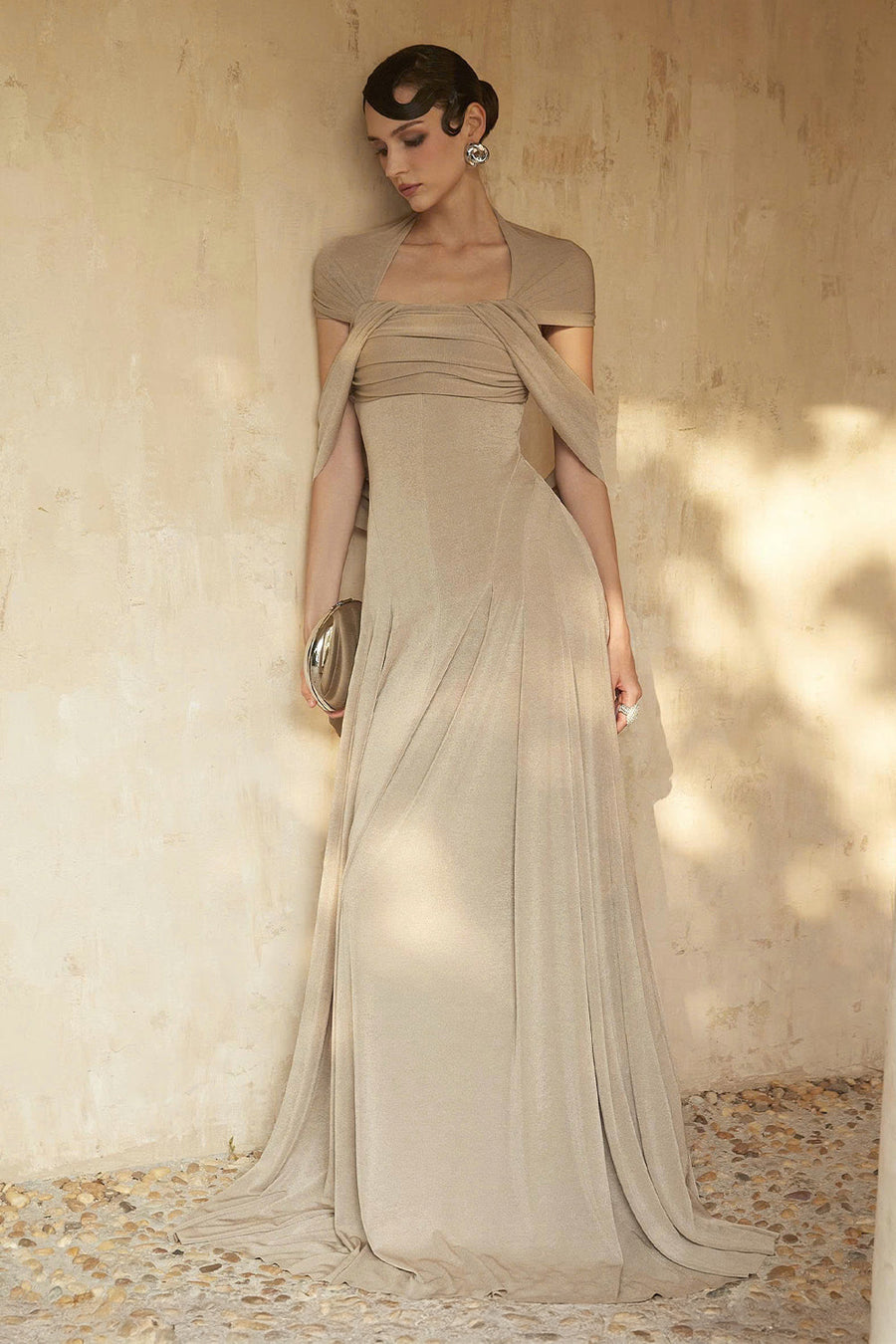 Linden Cape Sleeve Draped Maxi Dress 7
