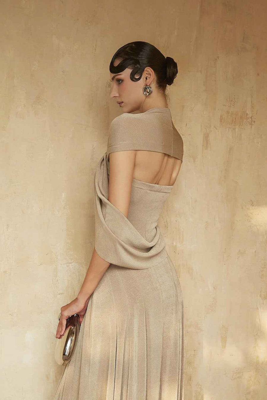 Linden Cape Sleeve Draped Maxi Dress