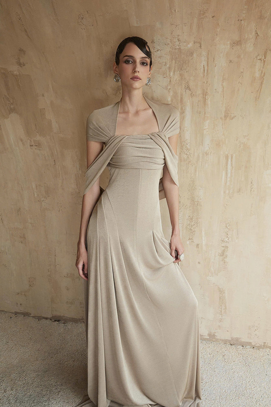 Linden Cape Sleeve Draped Maxi Dress 5