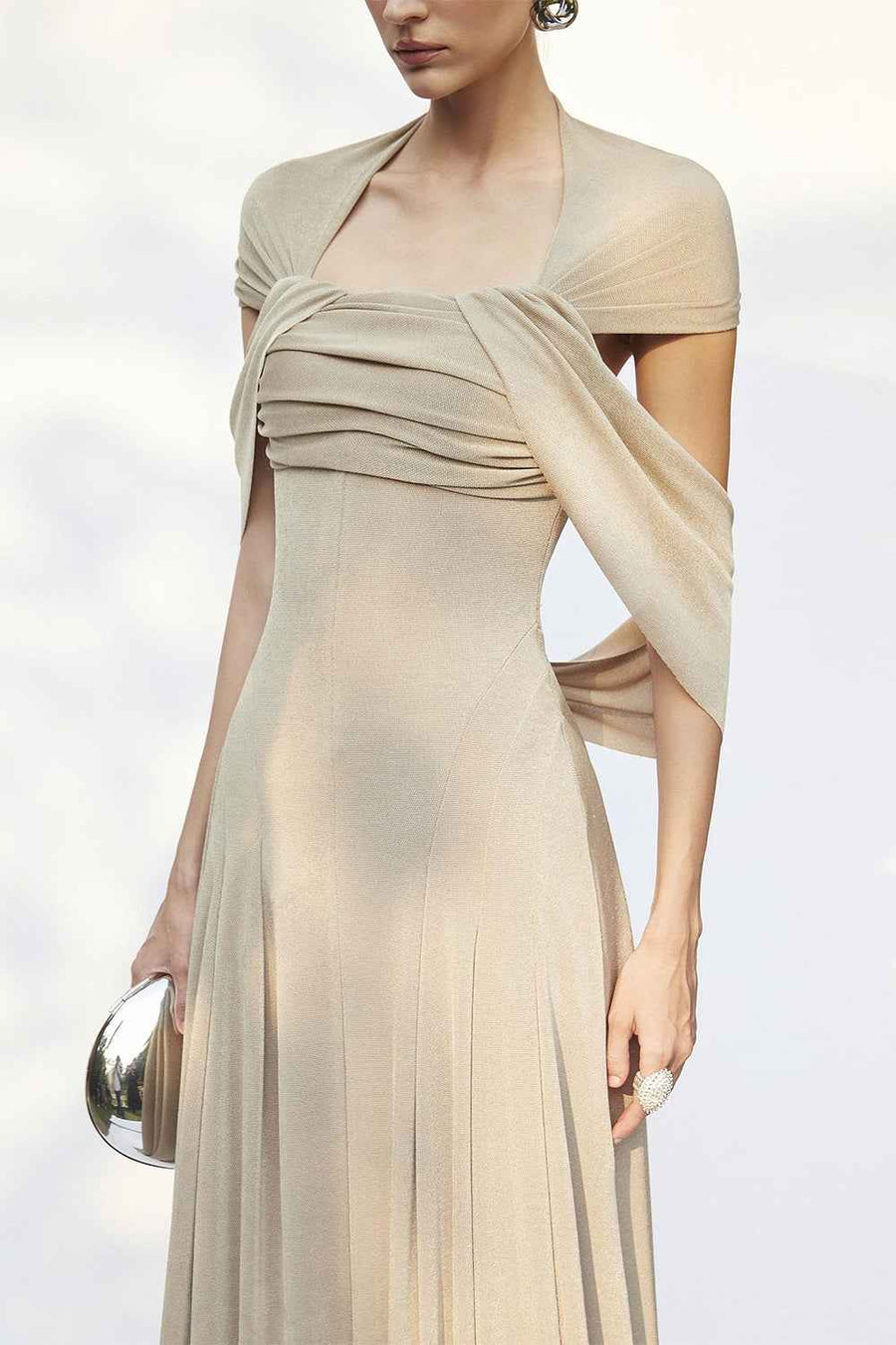 Linden Cape Sleeve Draped Maxi Dress