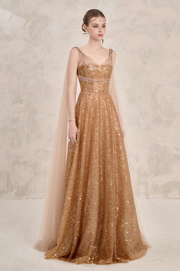 Solasta A-line Sleeveless Sequin Floor Length Dress