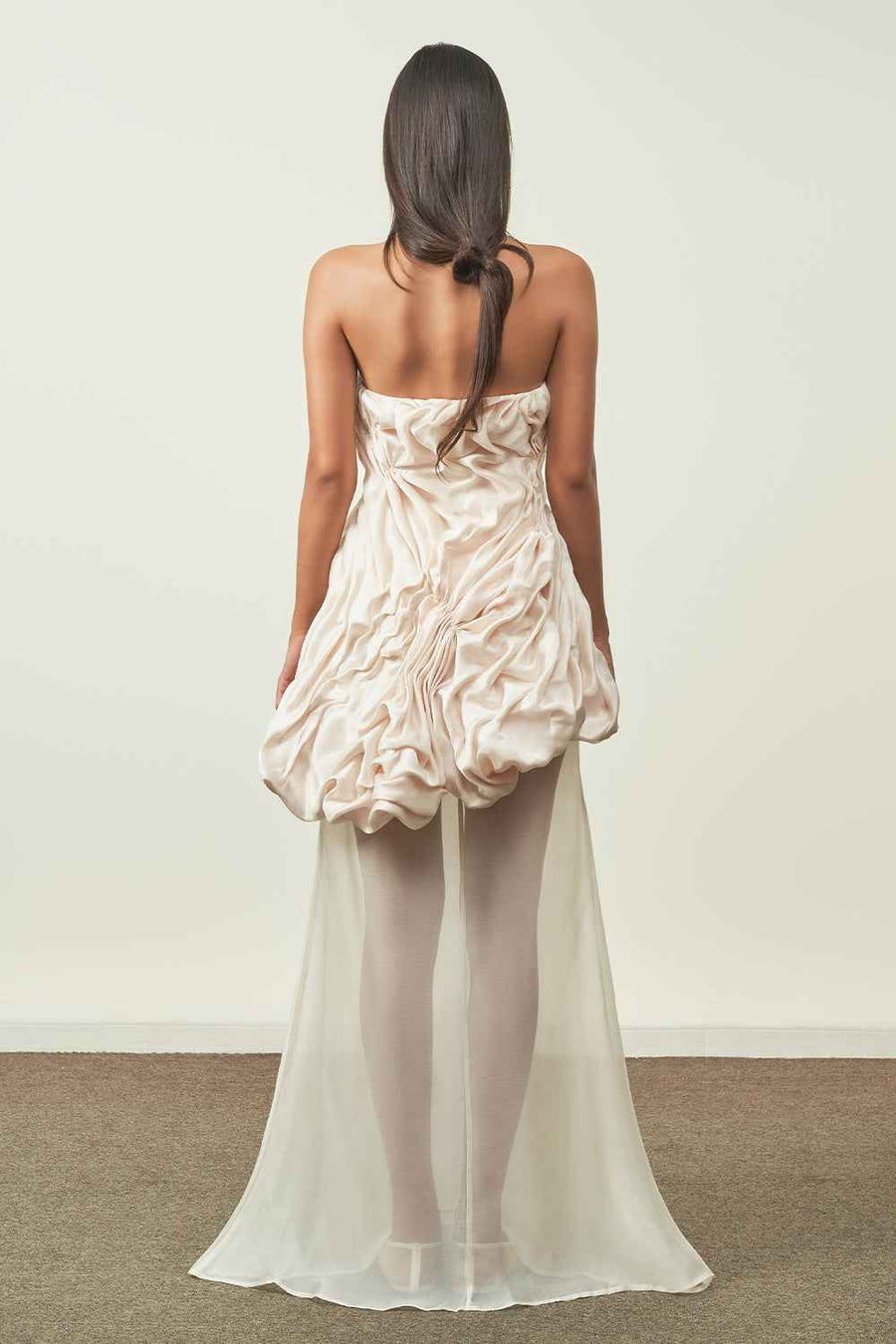 Hai Duong Asymmetric Straight Across Neck Silk Organza Top