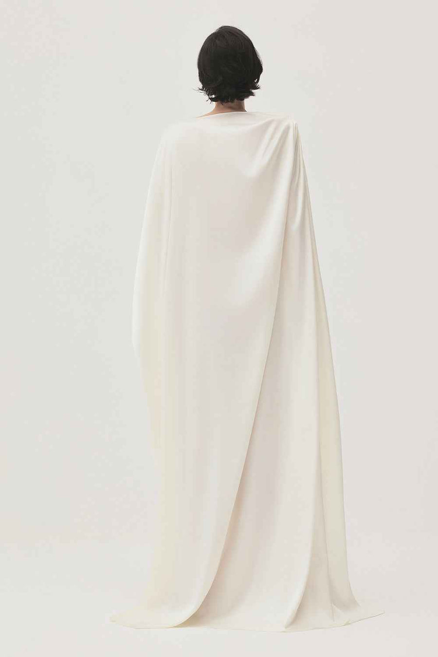 Quyen Trapezoid Boat Neck Satin Maxi Dress