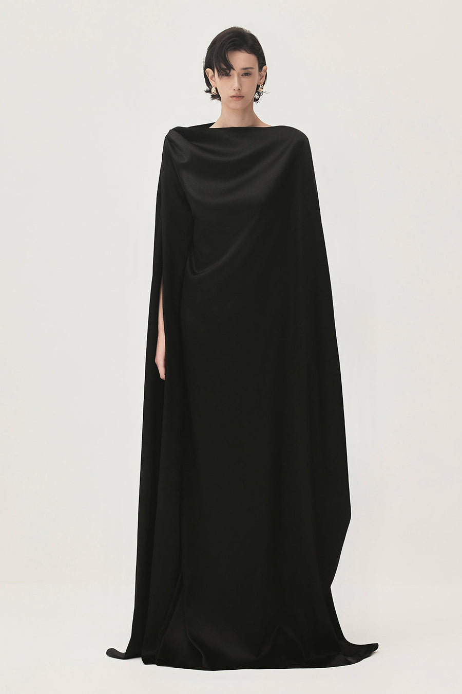 Quyen Trapezoid Boat Neck Satin Maxi Dress 6